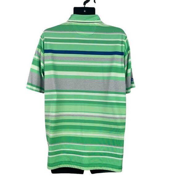 Under Armour Loose Heatgear Polo Golf Shirt Green Stripe Stretch Large - Picture 5 of 9